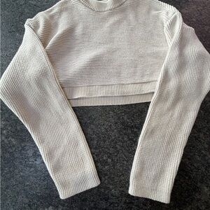 Cropped Cream Ribbed Sweater